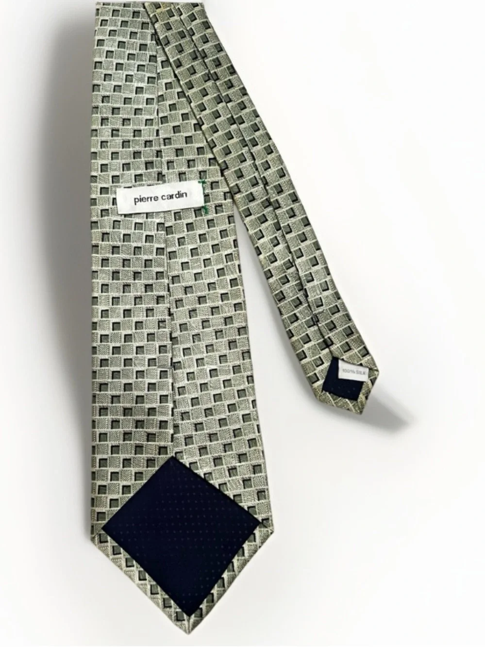 Pierre Cardin 100% Silk Luxury Designer Tie Green Pastel Geometric Retro Necktie